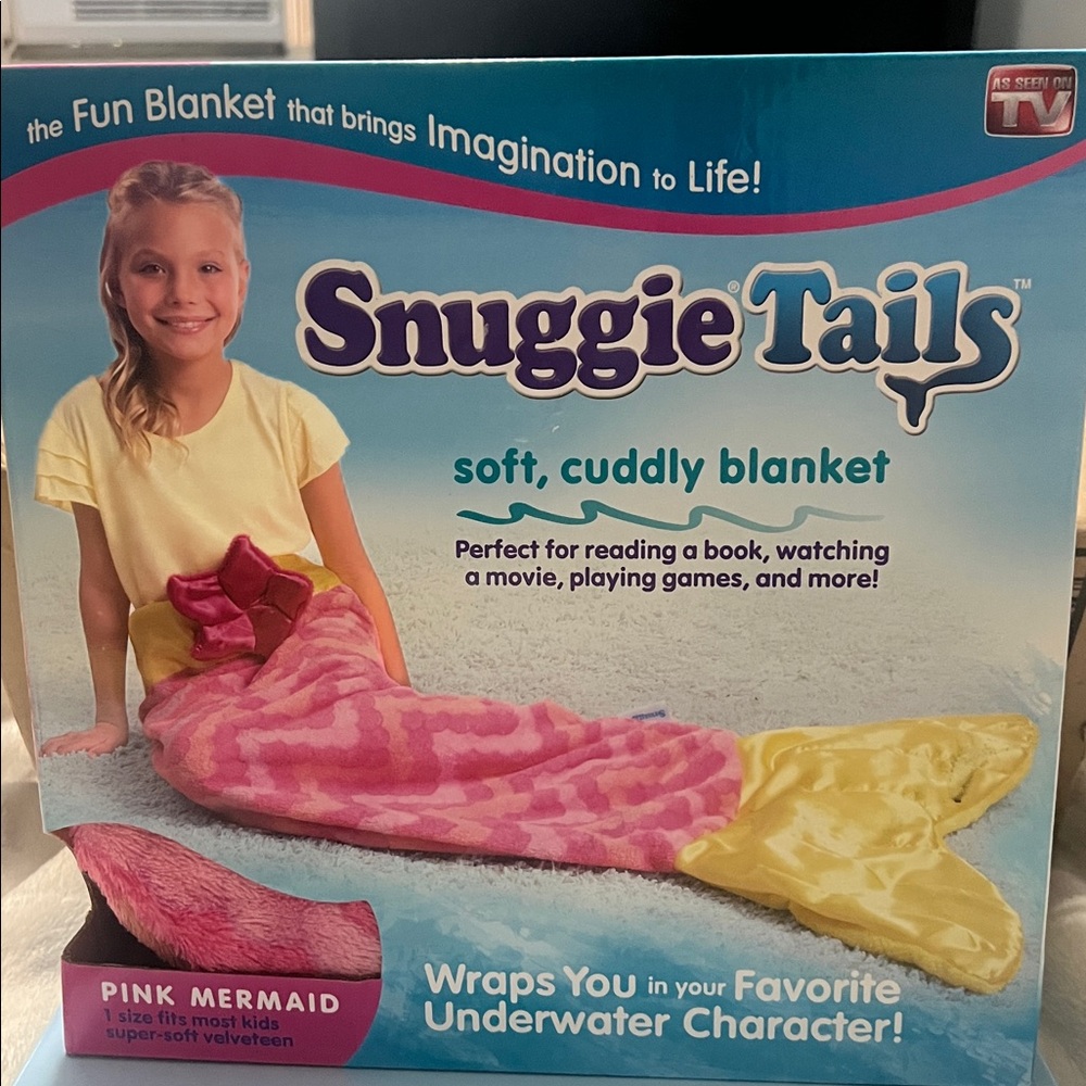 Snuggie Mermaid Tail soft cuddly blanket. PINK AND YELLOW FAUX FUR